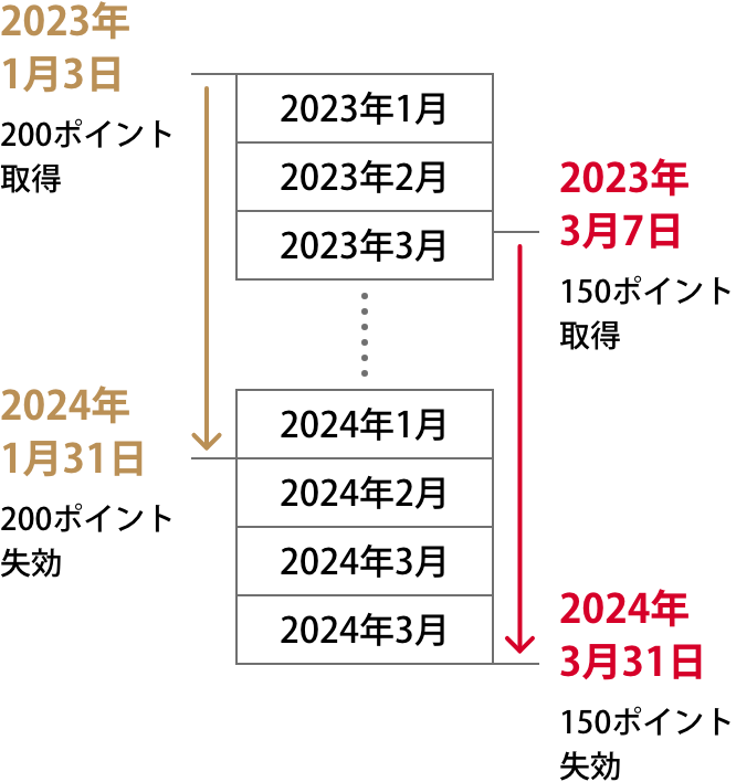 獲得されたポイントの有効期限例