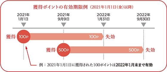 獲得されたポイントの有効期限例